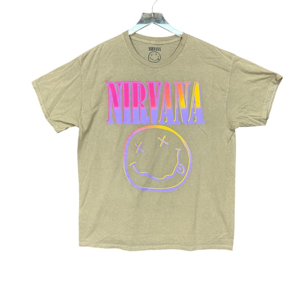 Nirvana Band Tee Mens XL Smiley Face Graphic T‎ Shirt Grunge Rock Retro NWOT - Picture 1 of 9